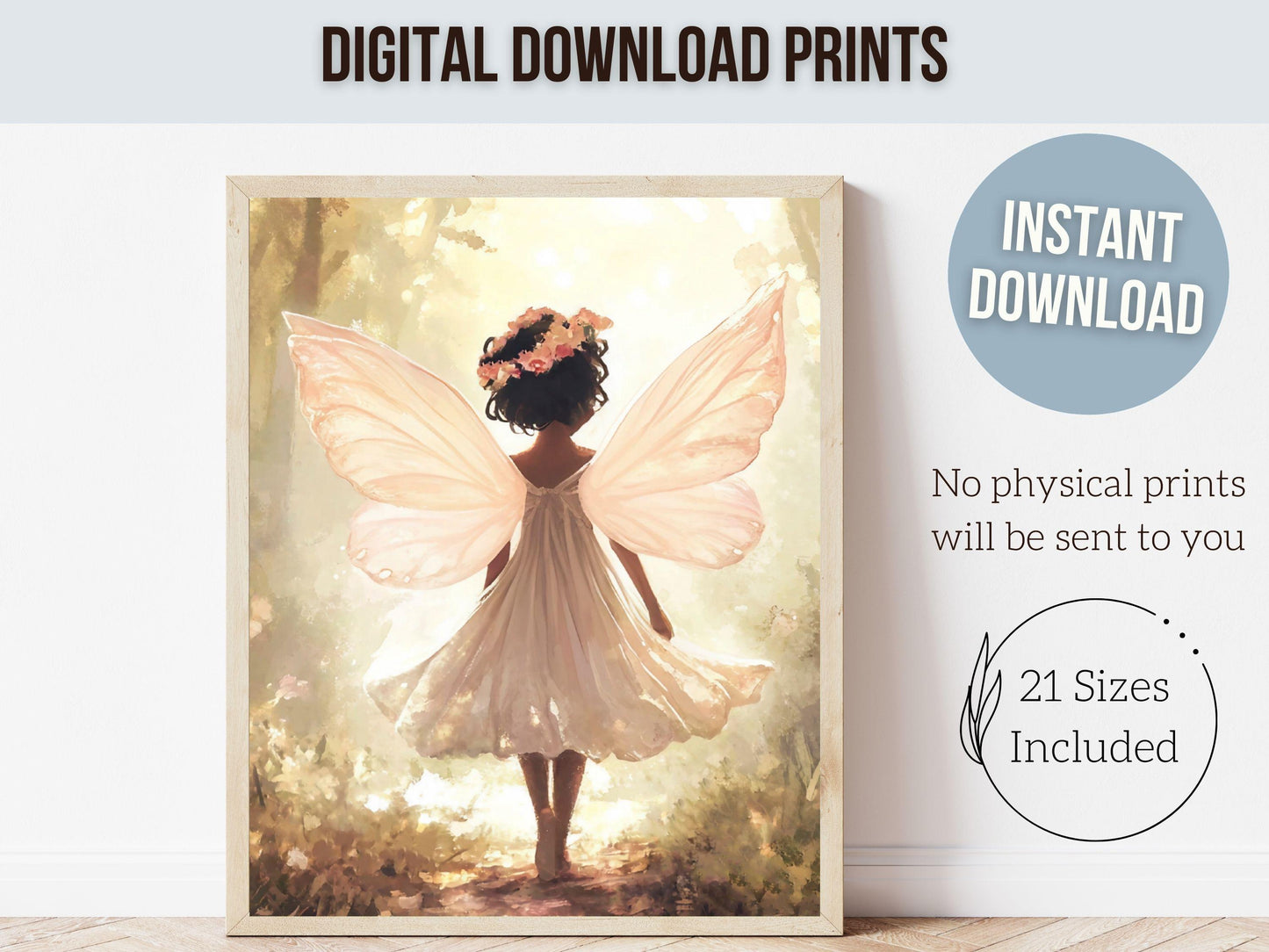 Fairy Nursery Print, African American Fairy Ballerina Nursery Decor, Woodland Nursery Wall Art Black Girl Fairytale Wall Decor Digital Print