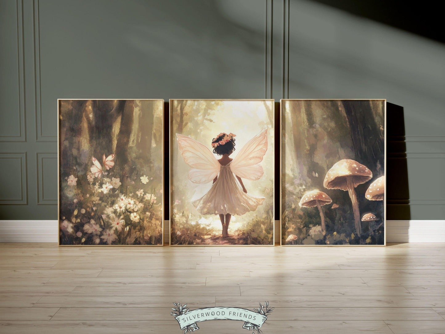 Fairy Nursery Print, African American Fairy Ballerina Nursery Decor, Woodland Nursery Wall Art Black Girl Fairytale Wall Decor Digital Print