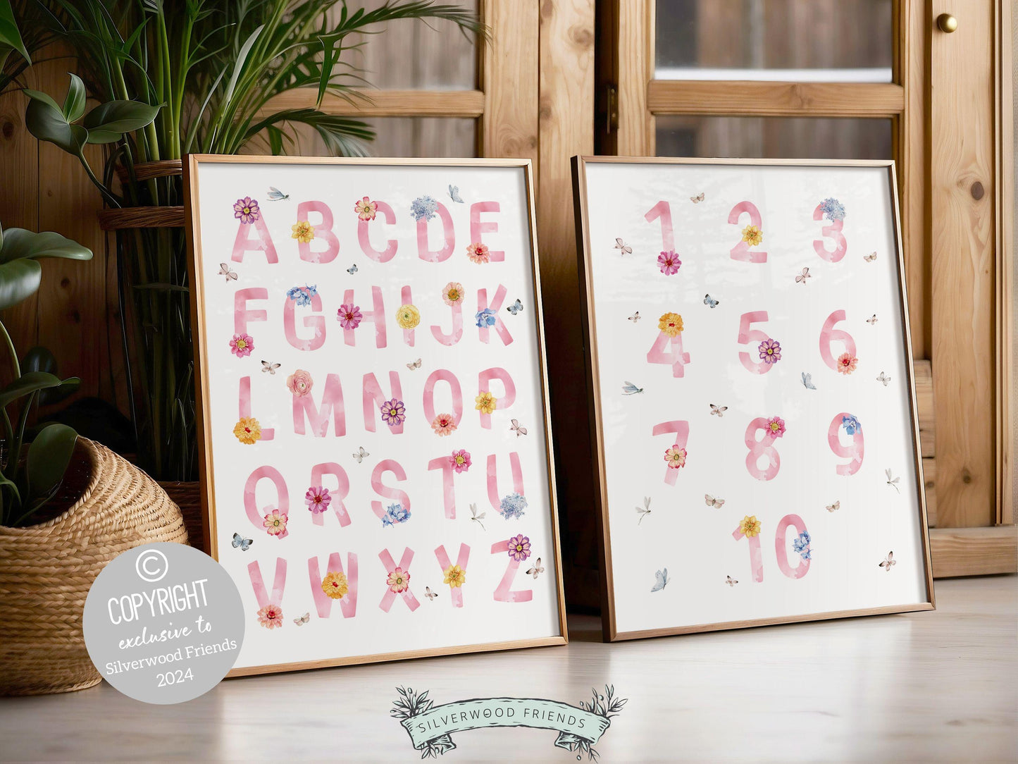 Wildflower Alphabet Number Print, Baby Girl Wildflower Nursery Decor, Baby Girl Pink Floral Room Decor, Woodland Forest Fairy Digital Print