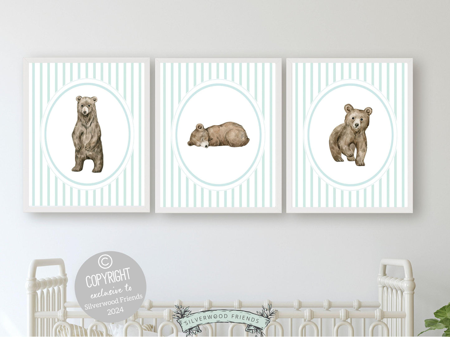 Baby Bear Nursery Prints, Baby Boy Sage Green Woodland Bear Nursery Decor, Teddy Bear Nursery Wall Art, Boys Woodland Nursery Digital Prints