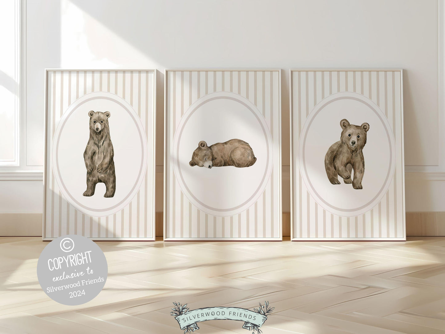 Baby Bear Nursery Prints, Baby Boy Beige Brown Woodland Bear Nursery Decor, Teddy Bear Nursery Wall Art Unisex Neutral Nursery Digital Print