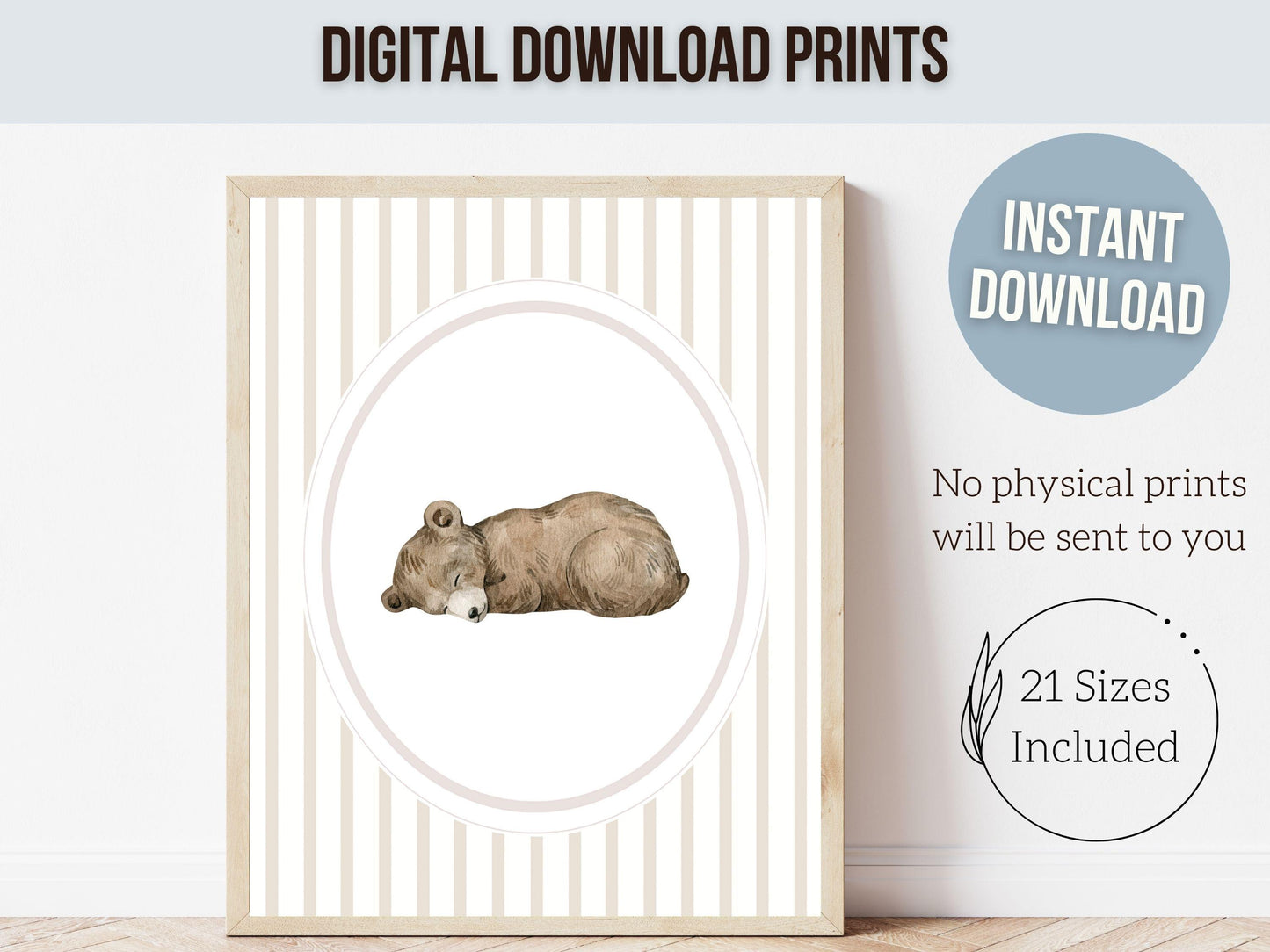 Baby Bear Nursery Prints, Baby Boy Beige Brown Woodland Bear Nursery Decor, Teddy Bear Nursery Wall Art Unisex Neutral Nursery Digital Print
