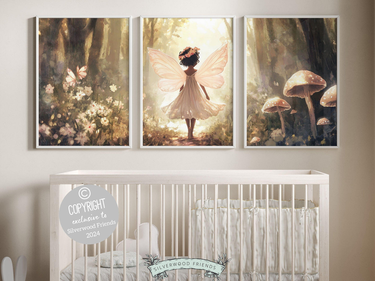 Fairy Nursery Print, African American Fairy Ballerina Nursery Decor, Woodland Nursery Wall Art Black Girl Fairytale Wall Decor Digital Print