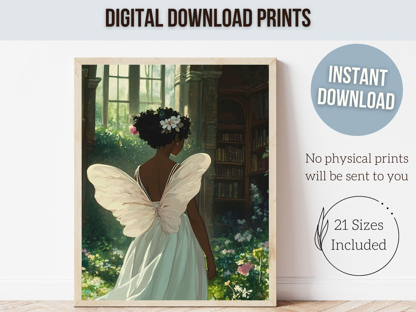 Black Girl Fairy Prints, African American Fairy Ballerina Nursery Wall Art Decor, Black Girl Fairytale Reading Nook Wall Decor Digital Print