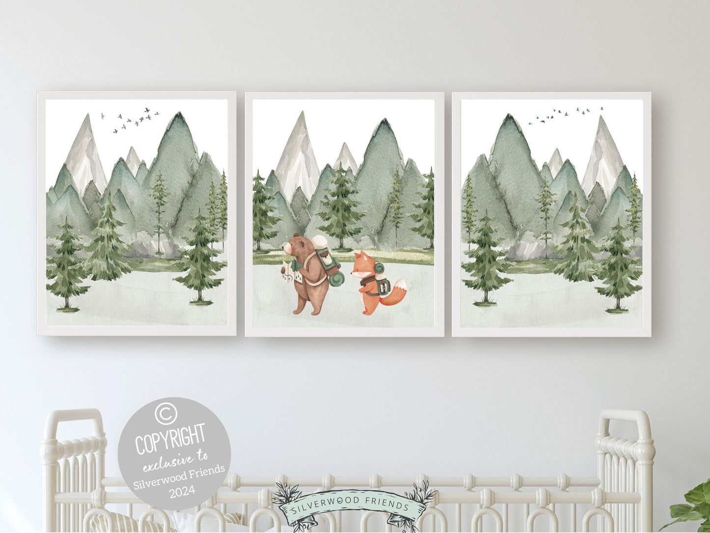 Hiking Camping Nursery Prints, Forest Bear Nursery Decor, Bear Nursery Print Green Mountain Adventure Wall Art Baby Room Decor Digital Print