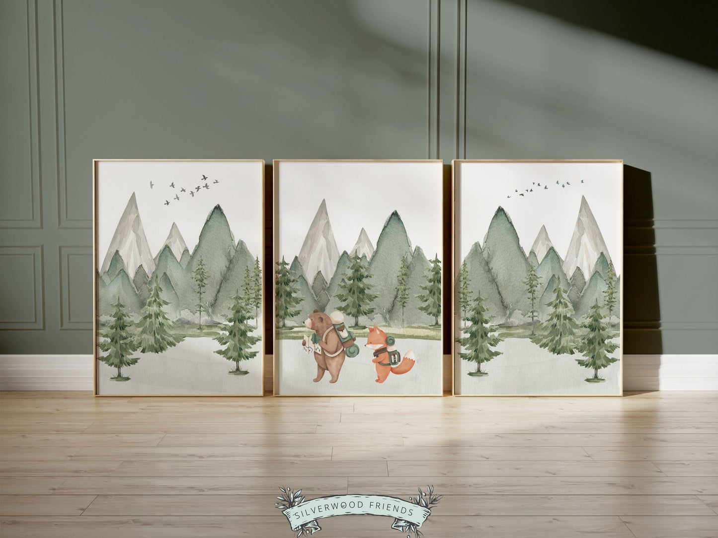 Hiking Camping Nursery Prints, Forest Bear Nursery Decor, Bear Nursery Print Green Mountain Adventure Wall Art Baby Room Decor Digital Print