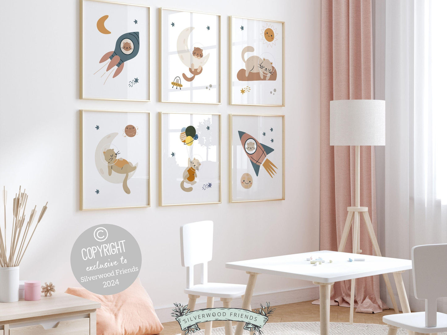 Space Nursery Prints, Space Themed Nursery Decor, Space Nursery Wall Art, Baby Girl Space Cat Nursery Print, Astronaut Animals Digital Print