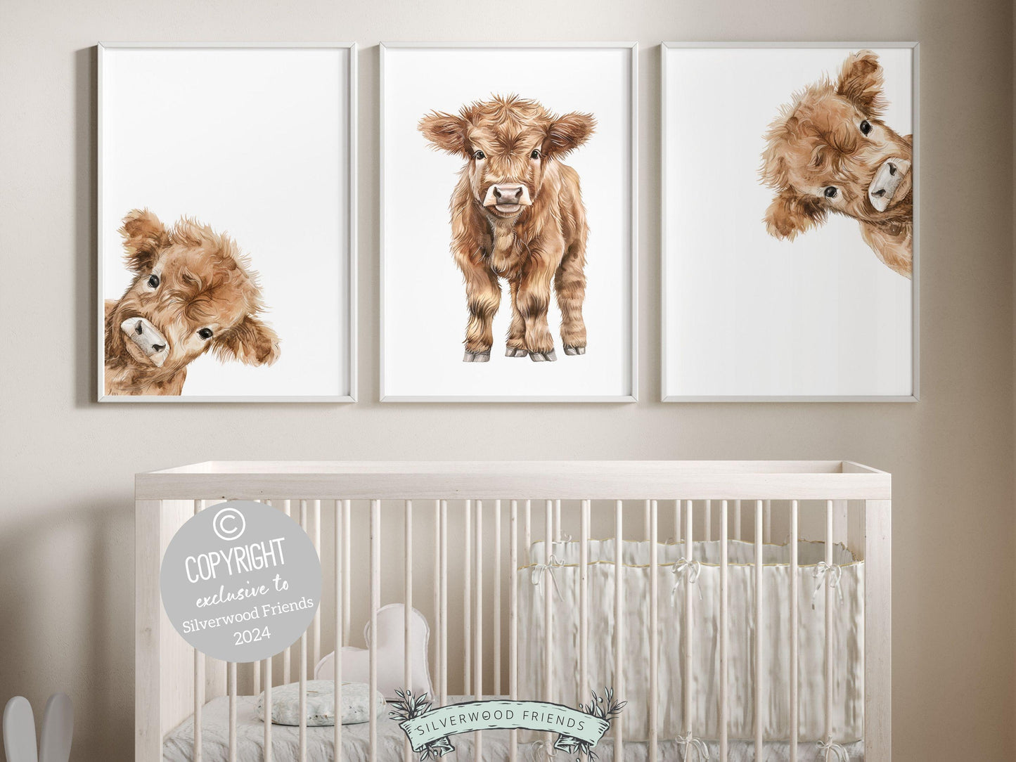 Peeking Highland Cow Nursery Print, Highland Cow Nursery Decor, Highland Cow Gift Kids Farm Bedroom Wall Decor, Watercolor Cow Digital Print
