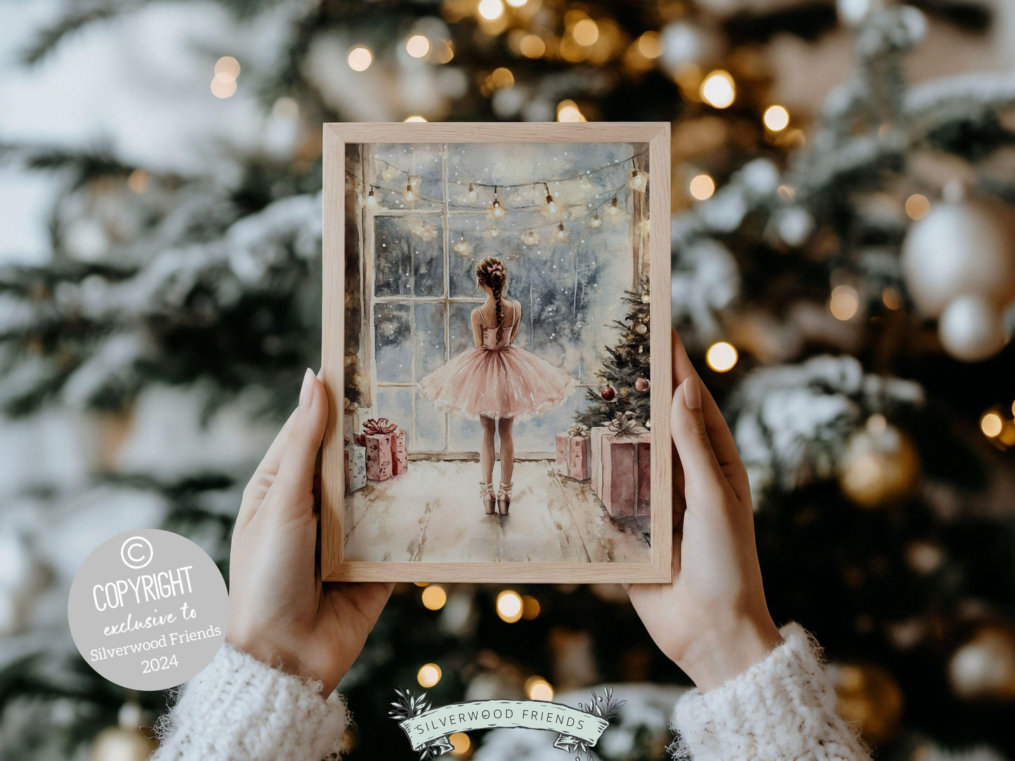 Ballerina Christmas Print, Ballet Nursery Decor Print, Festive Christmas Printable Wall Art, Seasonal Holiday Decor, Xmas Tree Digital Print