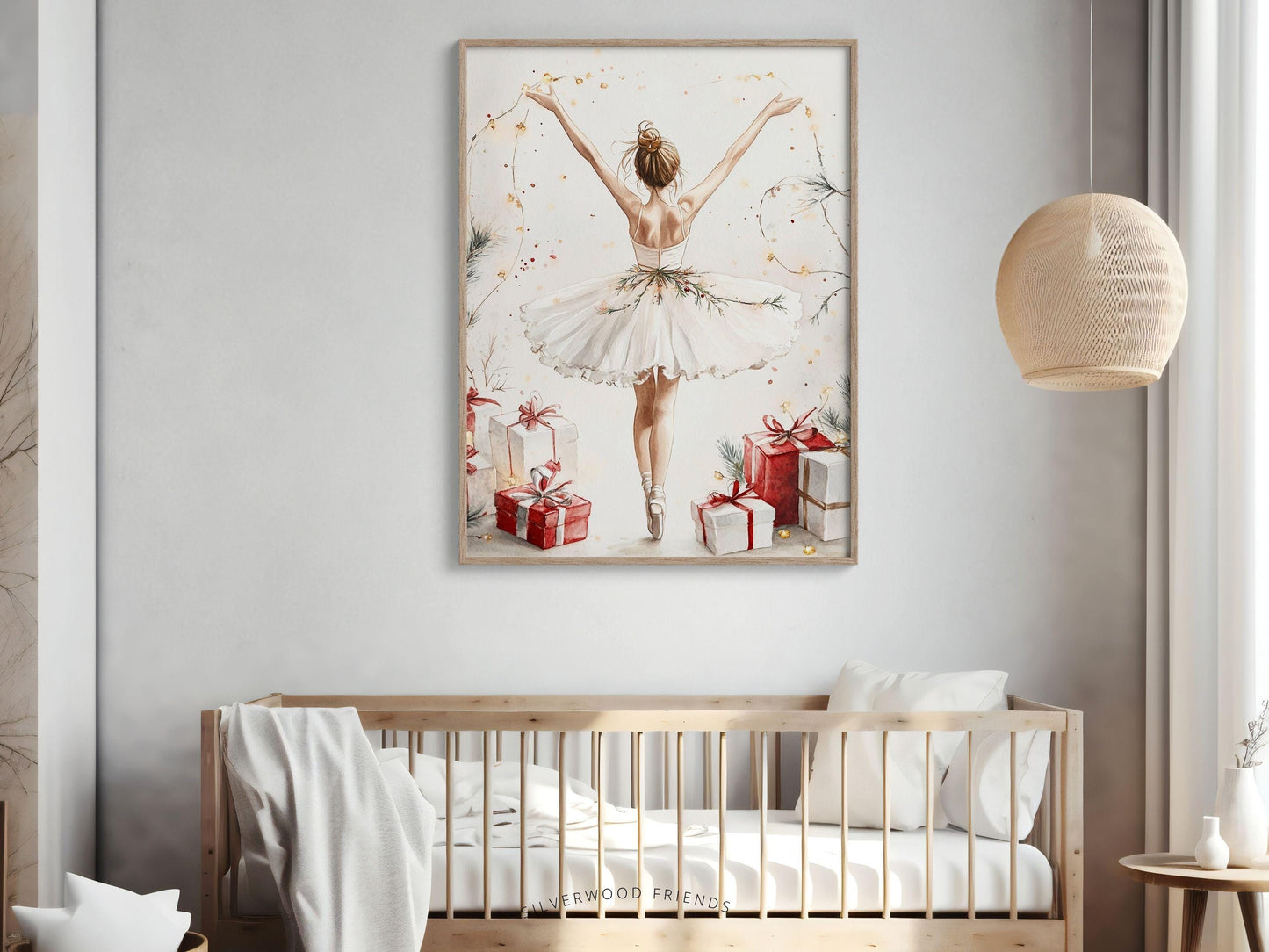 Ballerina Christmas Print, Ballet Nursery Decor, Festive Christmas Printable Wall Art, Seasonal Holiday Decor Trendy Dorm Room Digital Print