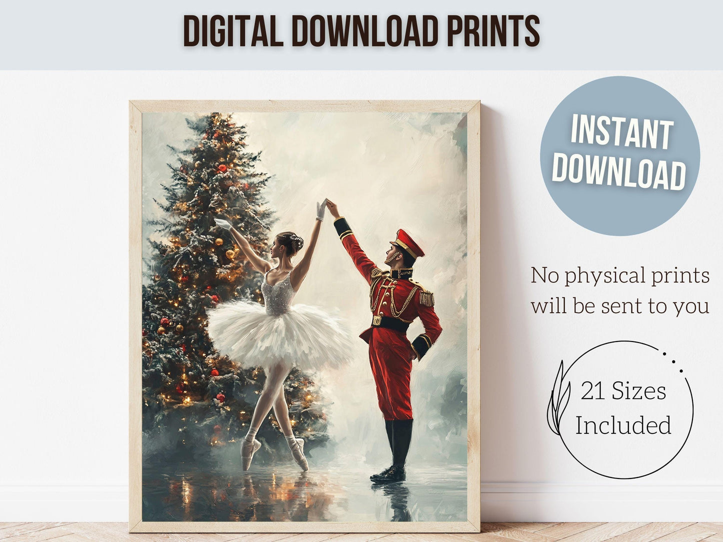Vintage Christmas Wall Art Print, Ballerina Christmas Tree Print, Festive Christmas Holiday Decor, Nutcracker Ballet Christmas Digital Print