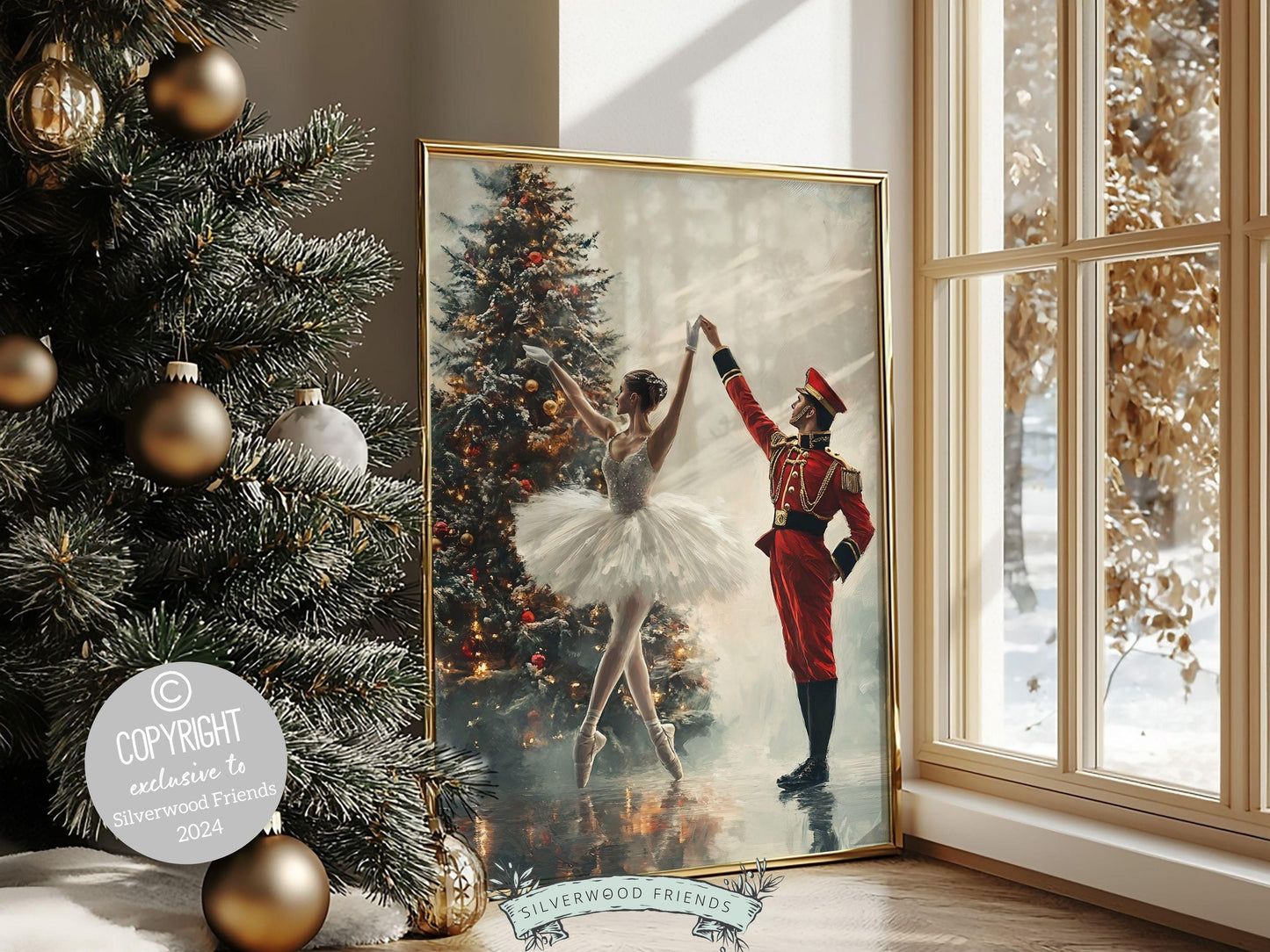Vintage Christmas Wall Art Print, Ballerina Christmas Tree Print, Festive Christmas Holiday Decor, Nutcracker Ballet Christmas Digital Print