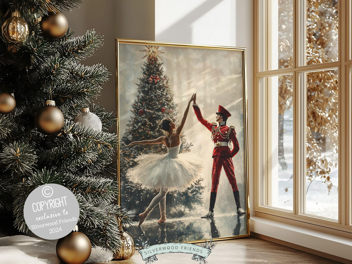 Vintage Christmas Wall Art Print, Ballerina Christmas Tree Print, Festive Christmas Holiday Decor, Nutcracker Ballet Christmas Digital Print