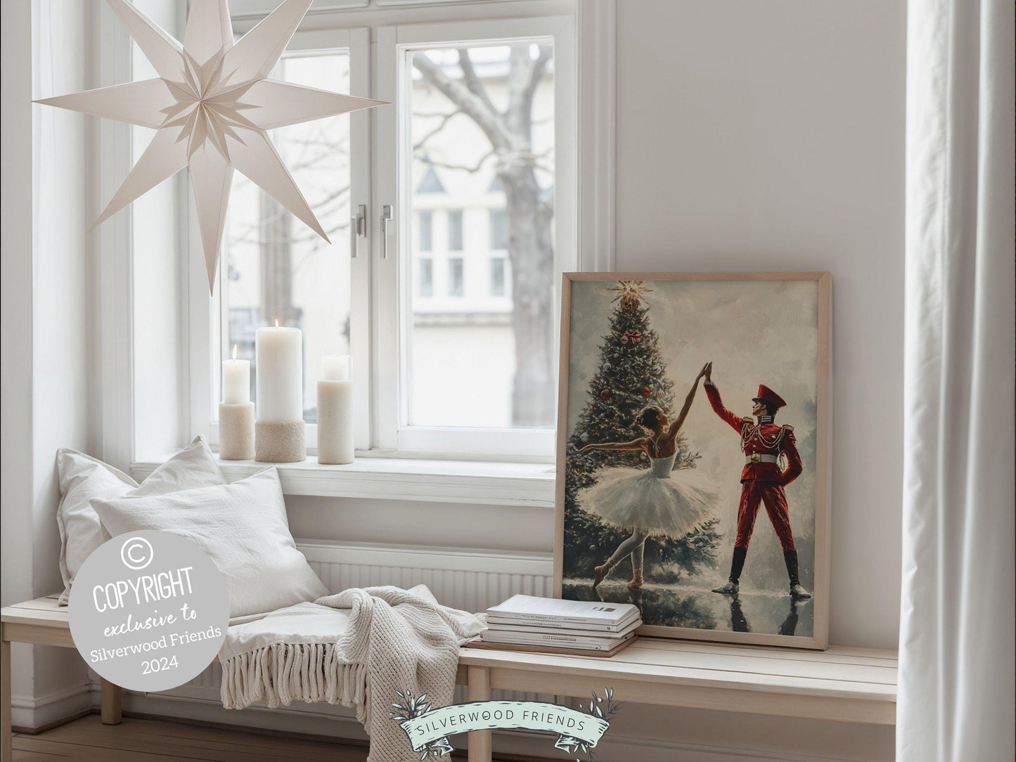 Vintage Christmas Wall Art Print, Ballerina Christmas Tree Print, Festive Christmas Holiday Decor, Nutcracker Ballet Christmas Digital Print