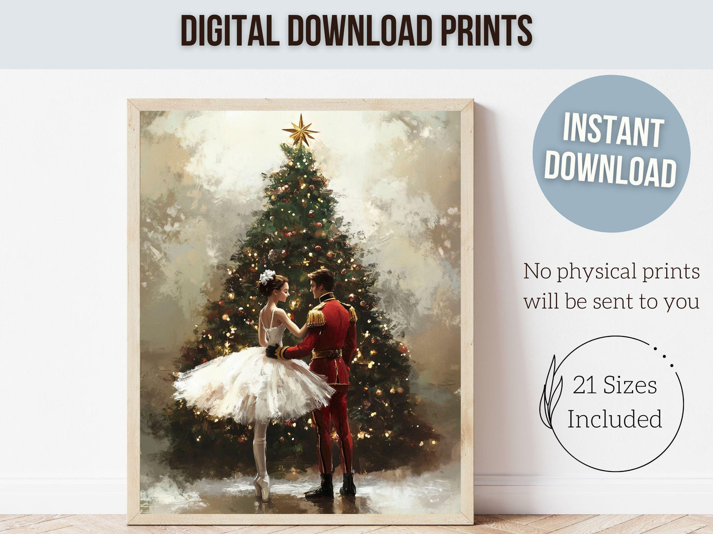 Nutcracker Ballet Christmas Print, Ballerina Christmas Printable Wall Art, Festive Christmas Holiday Hosting Decor, Xmas Tree Digital Print