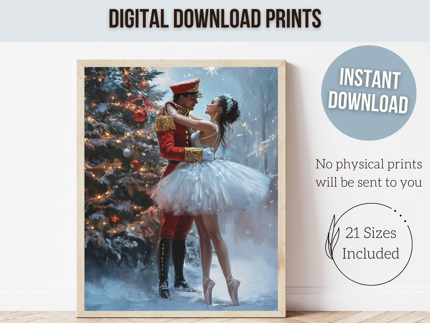 Nutcracker Ballet Christmas Print, Ballerina Christmas Printable Wall Art, Festive Christmas Holiday Hosting Decor, Xmas Tree Digital Print