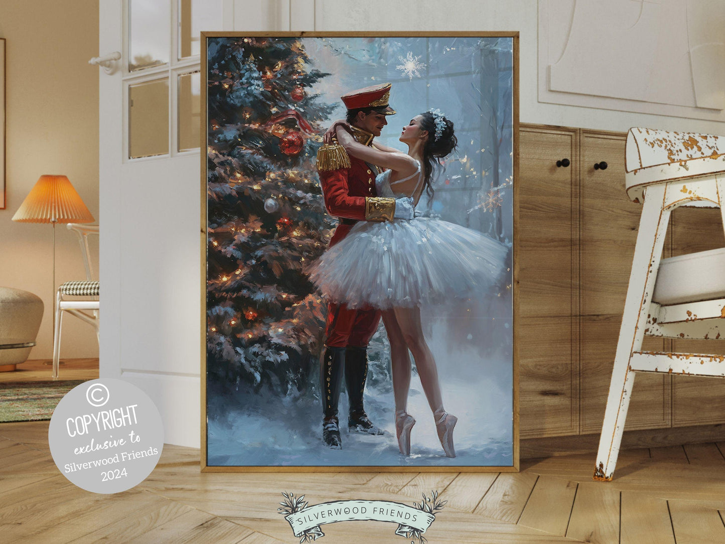Nutcracker Ballet Christmas Print, Ballerina Christmas Printable Wall Art, Festive Christmas Holiday Hosting Decor, Xmas Tree Digital Print