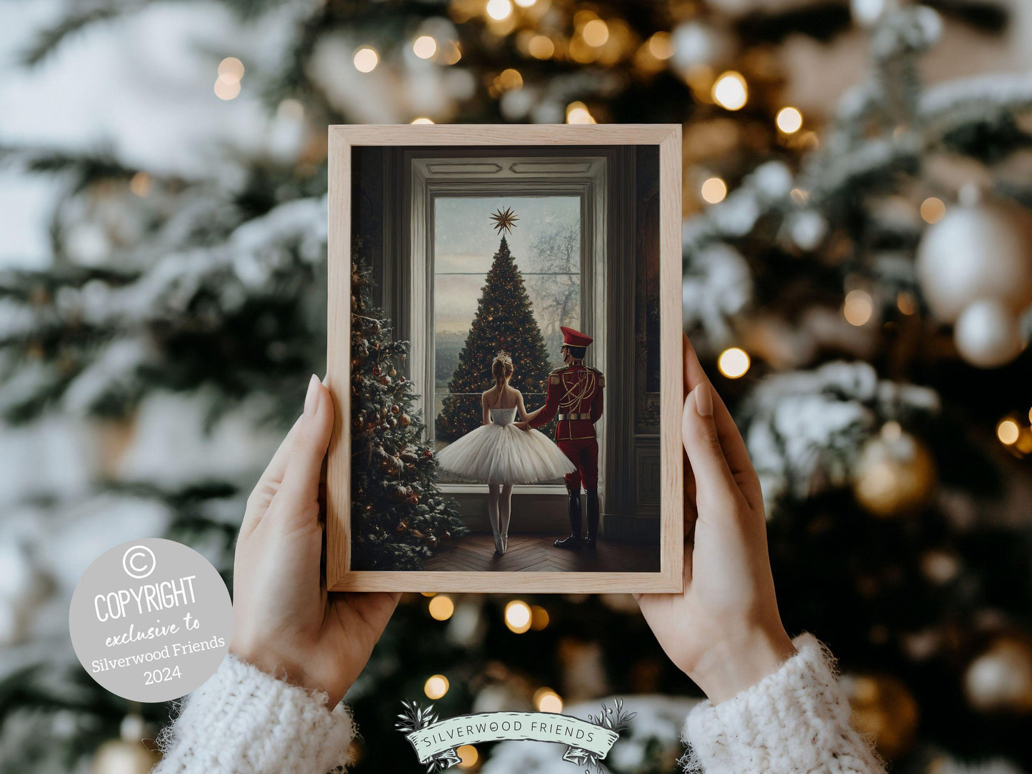 Nutcracker Ballet Christmas Print, Ballerina Christmas Printable Wall Art, Festive Christmas Holiday Hosting Decor, Xmas Tree Digital Print