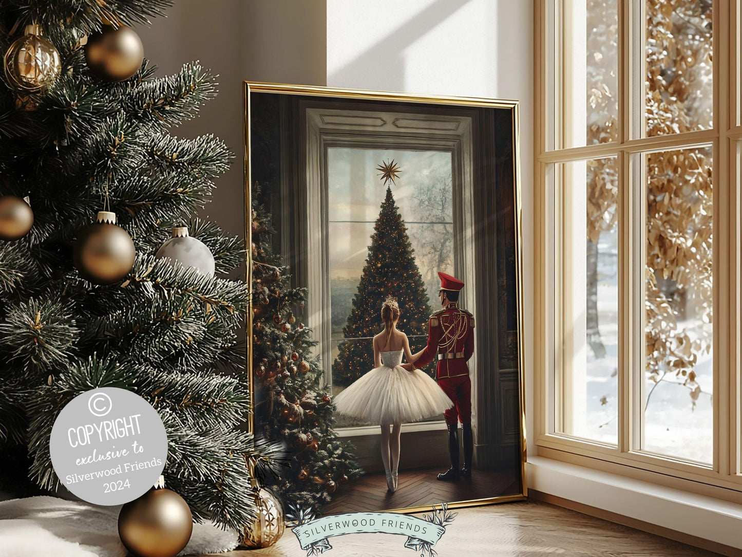 Nutcracker Ballet Christmas Print, Ballerina Christmas Printable Wall Art, Festive Christmas Holiday Hosting Decor, Xmas Tree Digital Print
