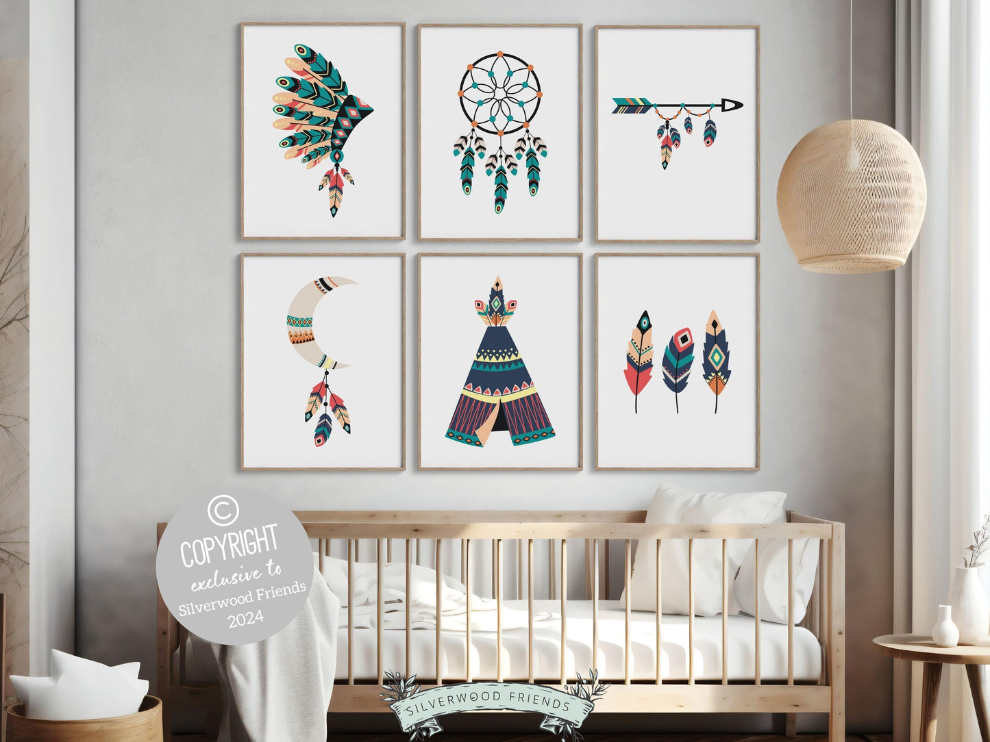 Tribal Nursery Prints, Boho Western Nursery Decor, Toddler Folk Room Decor, Kids Room Wall Decor, Feather Dreamcatcher Nursery Digital Print