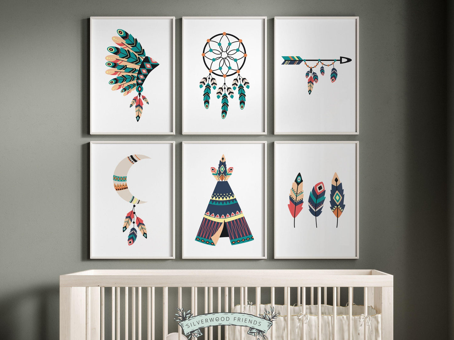 Tribal Nursery Prints, Boho Western Nursery Decor, Toddler Folk Room Decor, Kids Room Wall Decor, Feather Dreamcatcher Nursery Digital Print