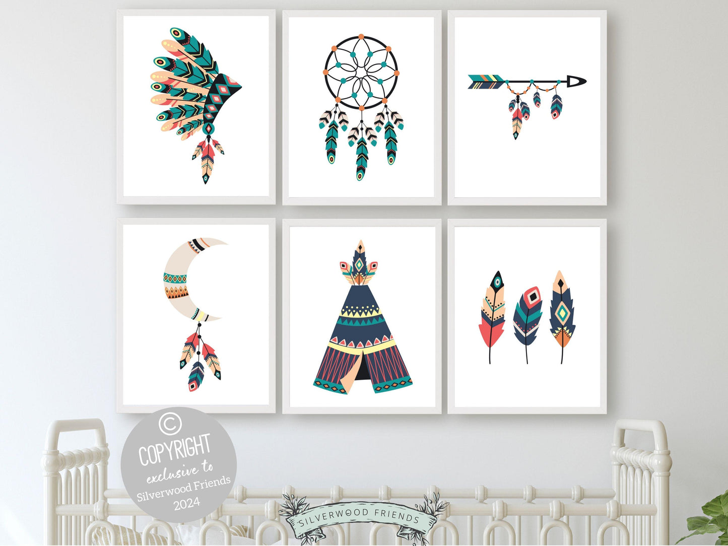 Tribal Nursery Prints, Boho Western Nursery Decor, Toddler Folk Room Decor, Kids Room Wall Decor, Feather Dreamcatcher Nursery Digital Print