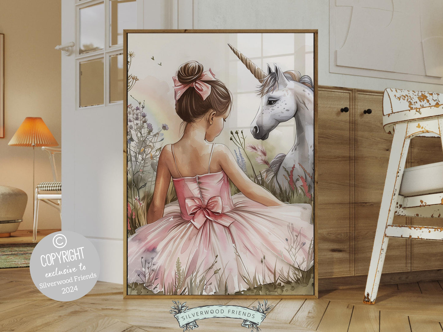 Baby Girl Unicorn Nursery Print, Unicorn Ballerina Nursery Decor, Wildflower Nursery Wall Art, Floral Ballet Fantasy Nursery Digital Print