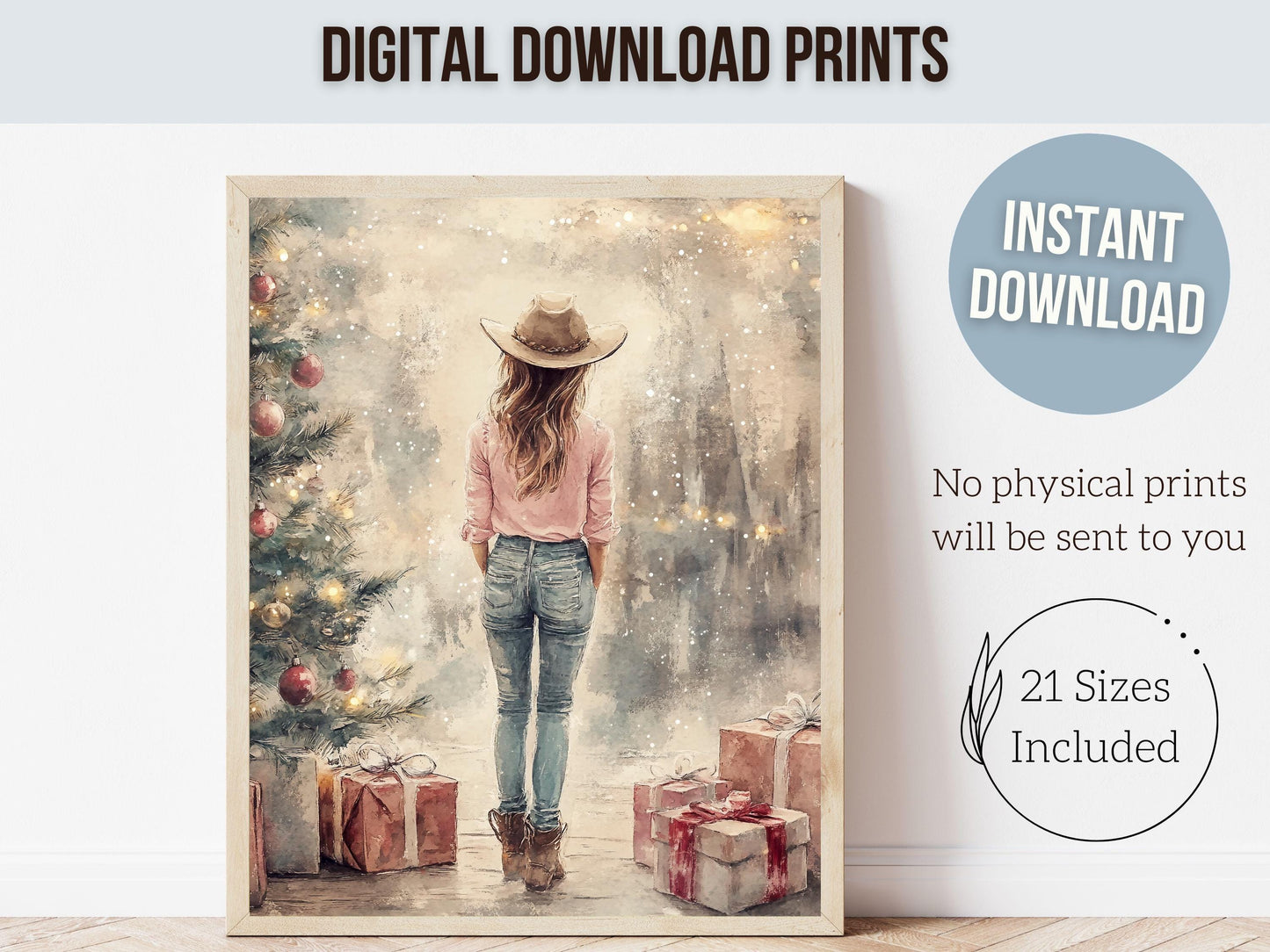 Cowgirl Christmas Print, Cowgirl Nursery Decor, Baby Girl Western Christmas Nursery Decor, Western Cowgirl Christmas Keepsake Digital Print