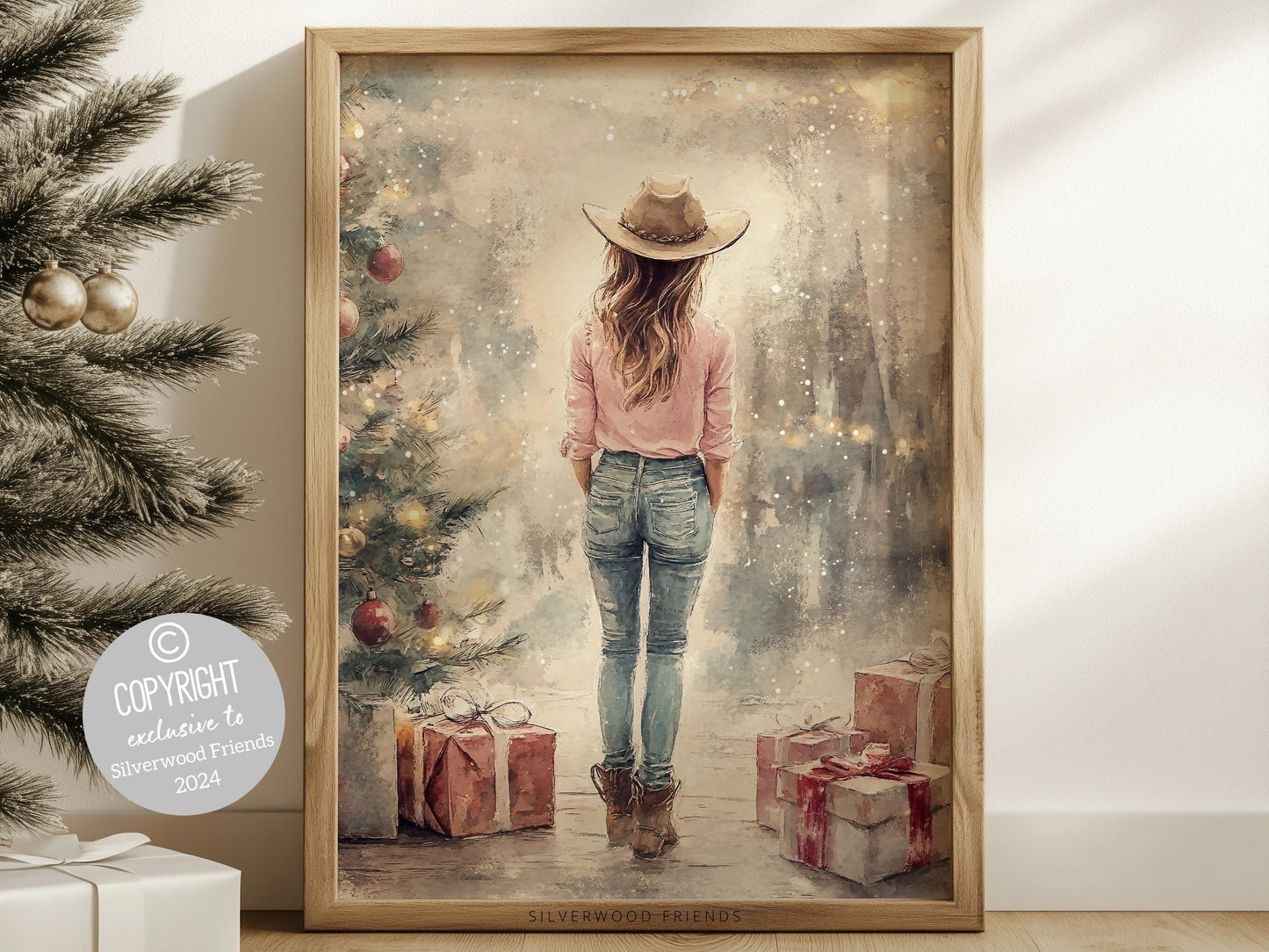 Cowgirl Christmas Print, Cowgirl Nursery Decor, Baby Girl Western Christmas Nursery Decor, Western Cowgirl Christmas Keepsake Digital Print