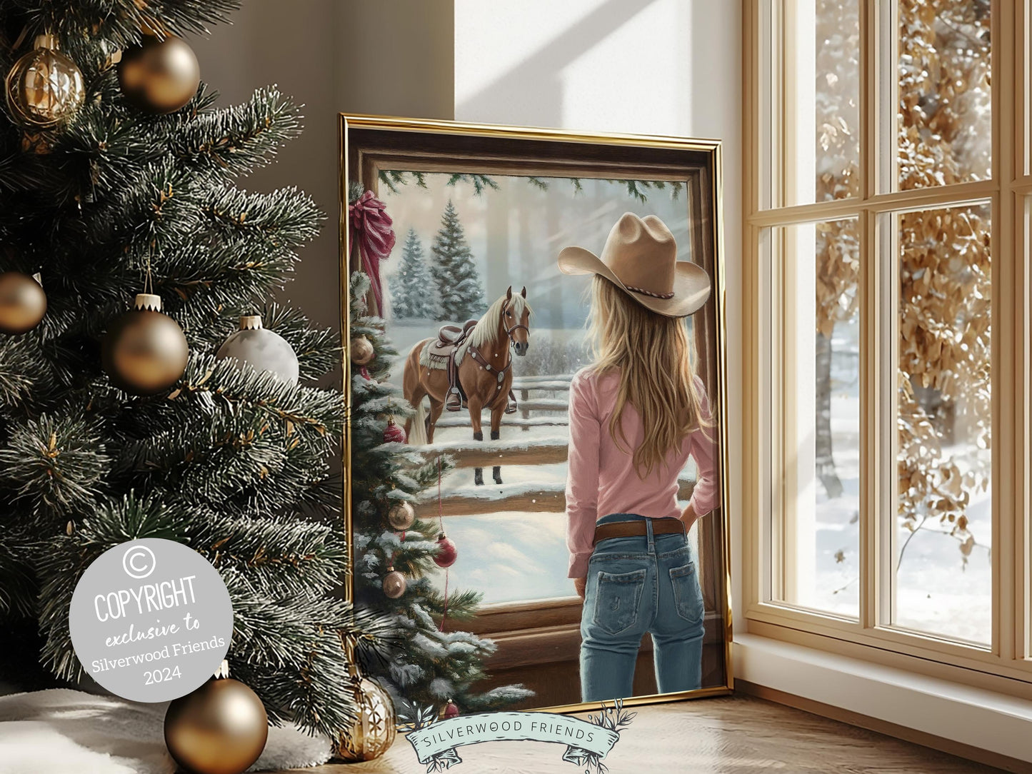 Cowgirl Horse Christmas Print, Cowgirl Nursery Decor, Baby Girl Western Horse Nursery Decor,Festive Western Christmas Keepsake Digital Print