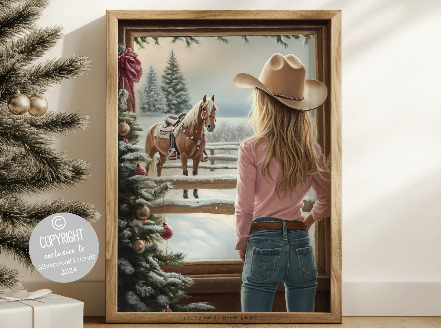 Cowgirl Horse Christmas Print, Cowgirl Nursery Decor, Baby Girl Western Horse Nursery Decor,Festive Western Christmas Keepsake Digital Print