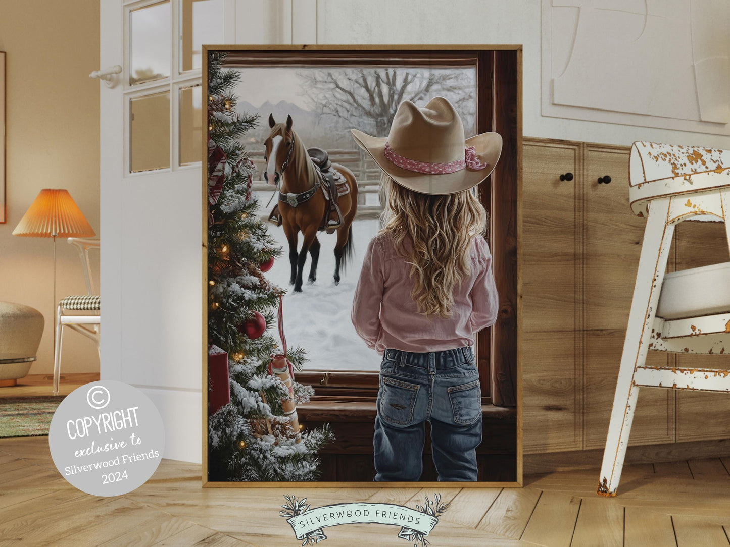 Cowgirl Horse Christmas Print, Cowgirl Nursery Decor, Baby Girl Western Horse Nursery Decor,Festive Western Christmas Keepsake Digital Print