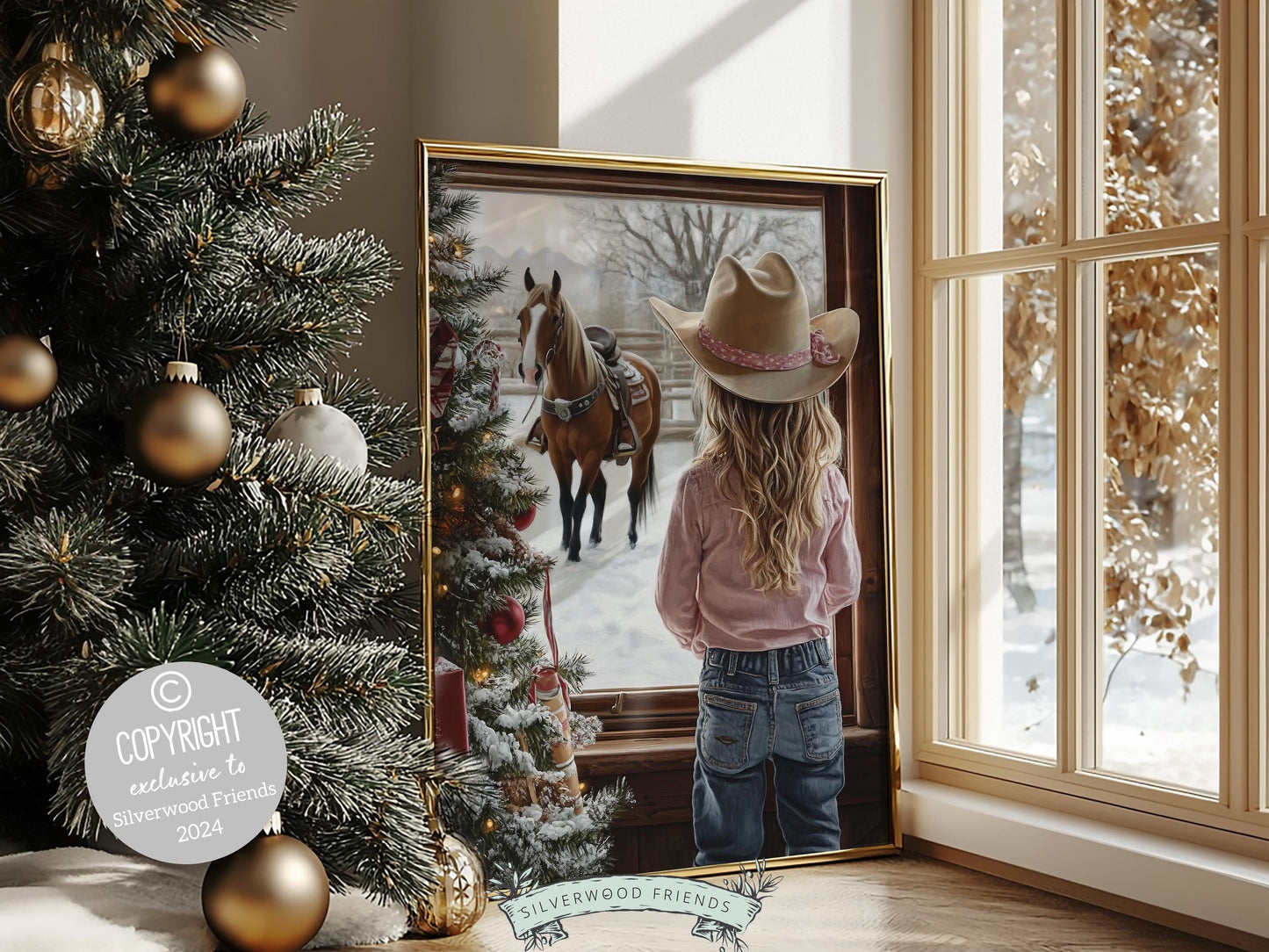 Cowgirl Horse Christmas Print, Cowgirl Nursery Decor, Baby Girl Western Horse Nursery Decor,Festive Western Christmas Keepsake Digital Print