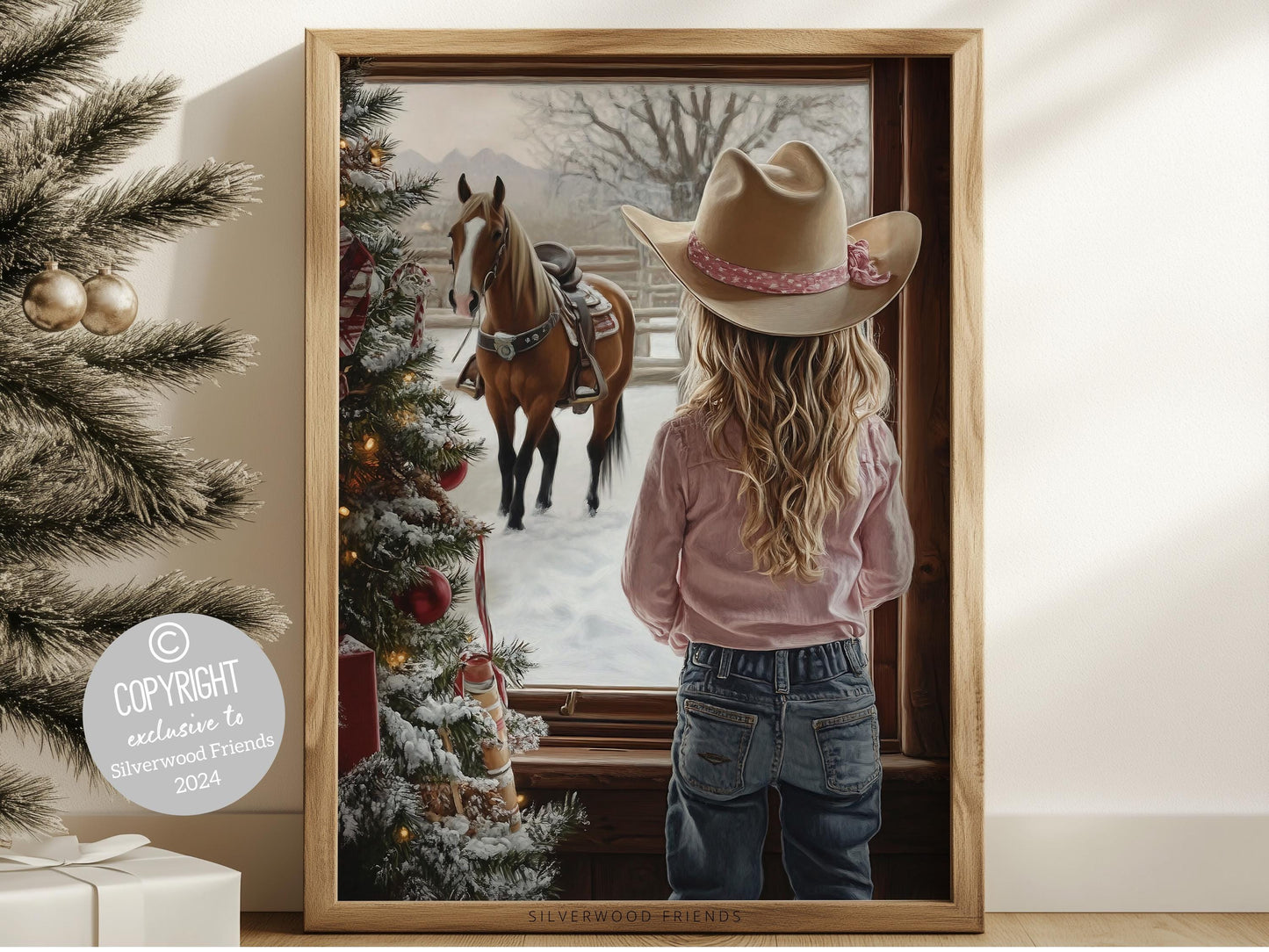 Cowgirl Horse Christmas Print, Cowgirl Nursery Decor, Baby Girl Western Horse Nursery Decor,Festive Western Christmas Keepsake Digital Print