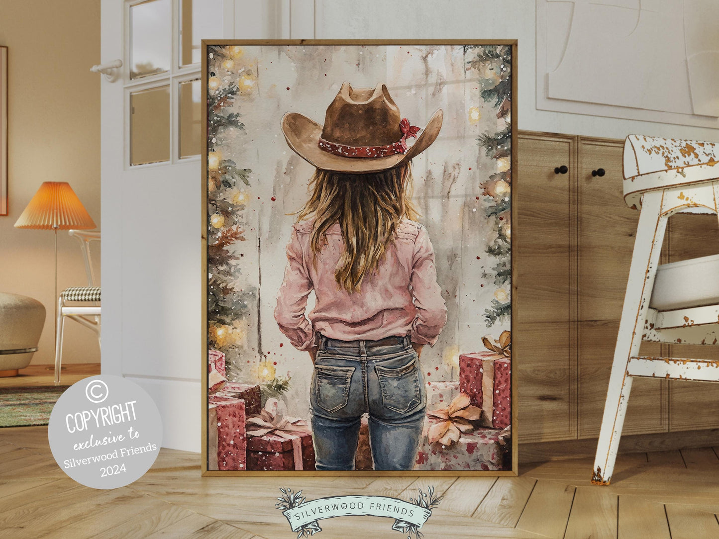 Cowgirl Christmas Print, Cowgirl Nursery Decor, Baby Girl Western Christmas Nursery Decor, Western Cowgirl Christmas Keepsake Digital Print