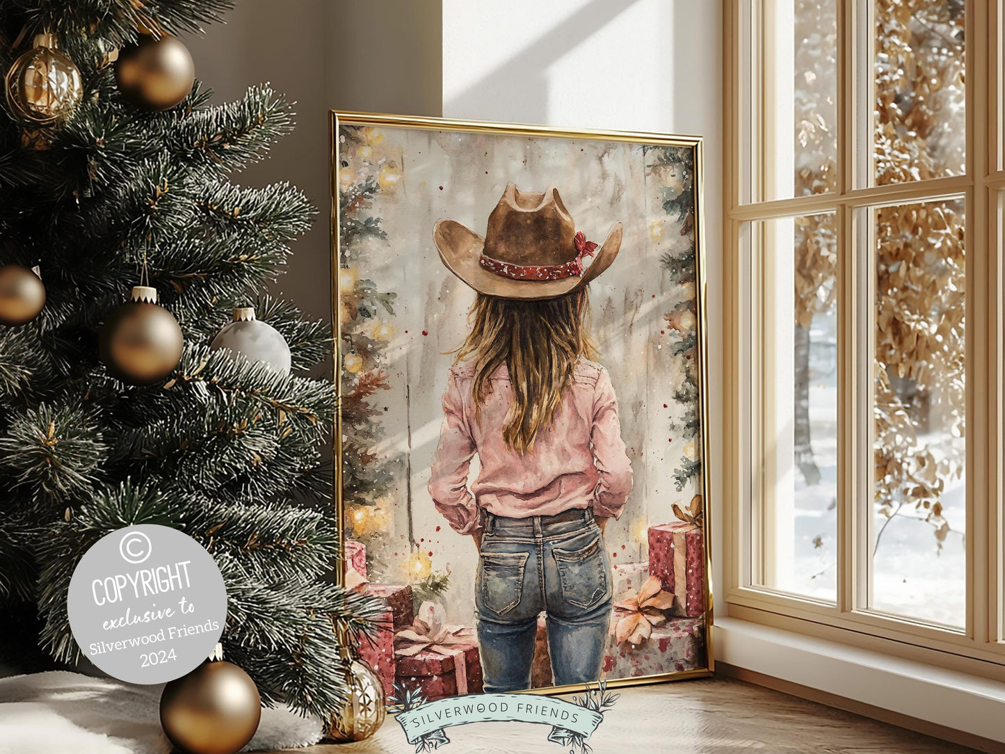 Cowgirl Christmas Print, Cowgirl Nursery Decor, Baby Girl Western Christmas Nursery Decor, Western Cowgirl Christmas Keepsake Digital Print