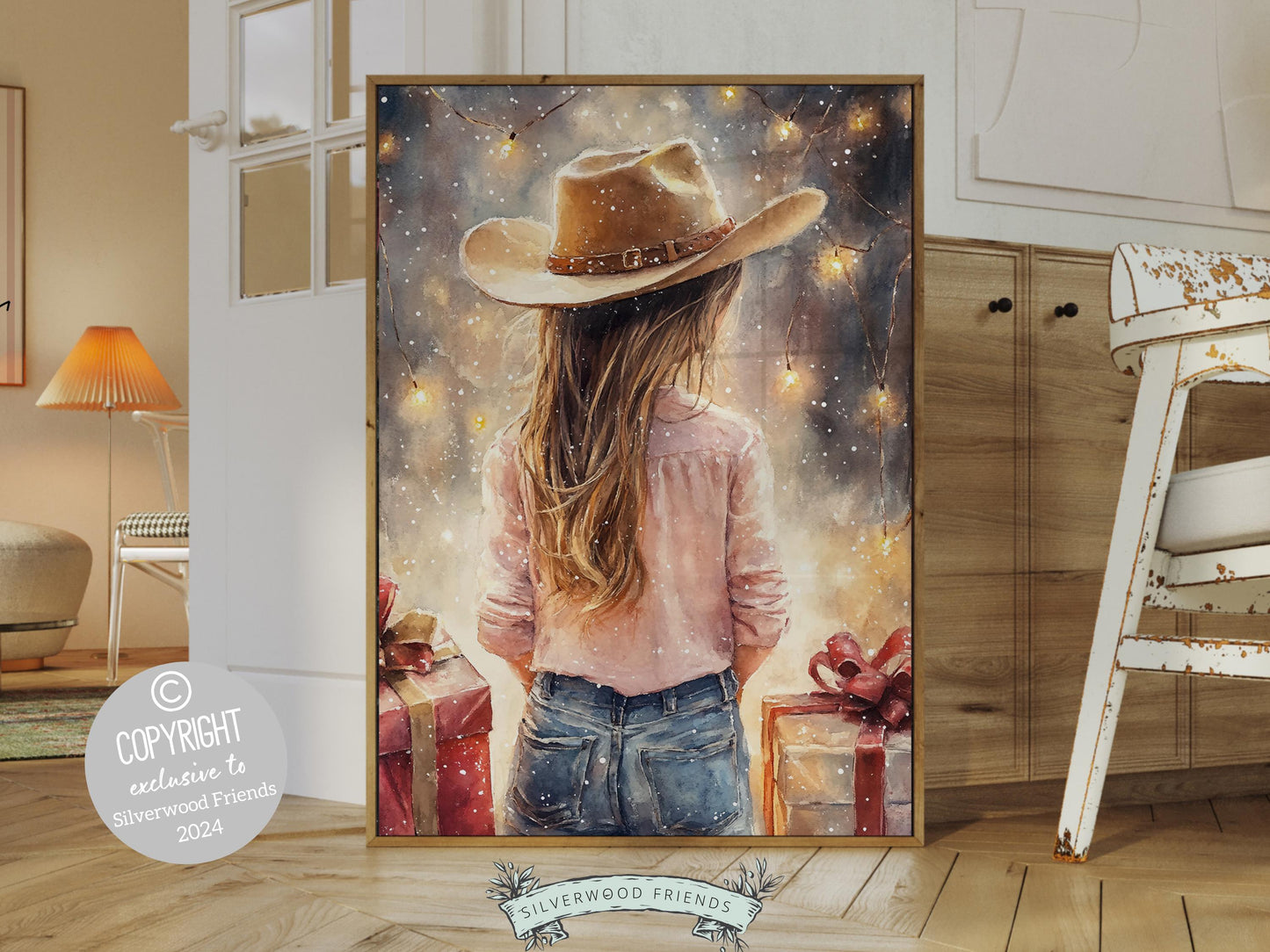 Cowgirl Christmas Print, Cowgirl Nursery Decor, Baby Girl Western Christmas Nursery Decor, Western Cowgirl Christmas Keepsake Digital Print
