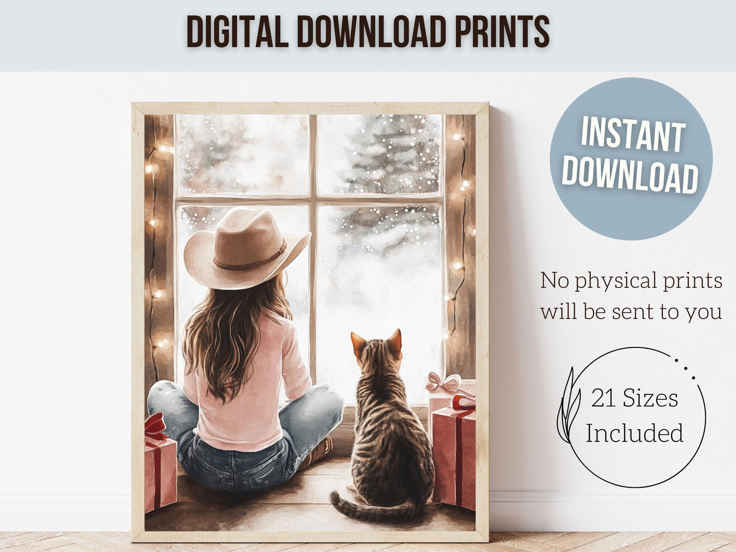 Cowgirl Country Christmas Cat Print, Cowgirl Nursery Decor, Baby Girl Western Christmas Nursery Decor,Christmas Cat Lover Gift Digital Print