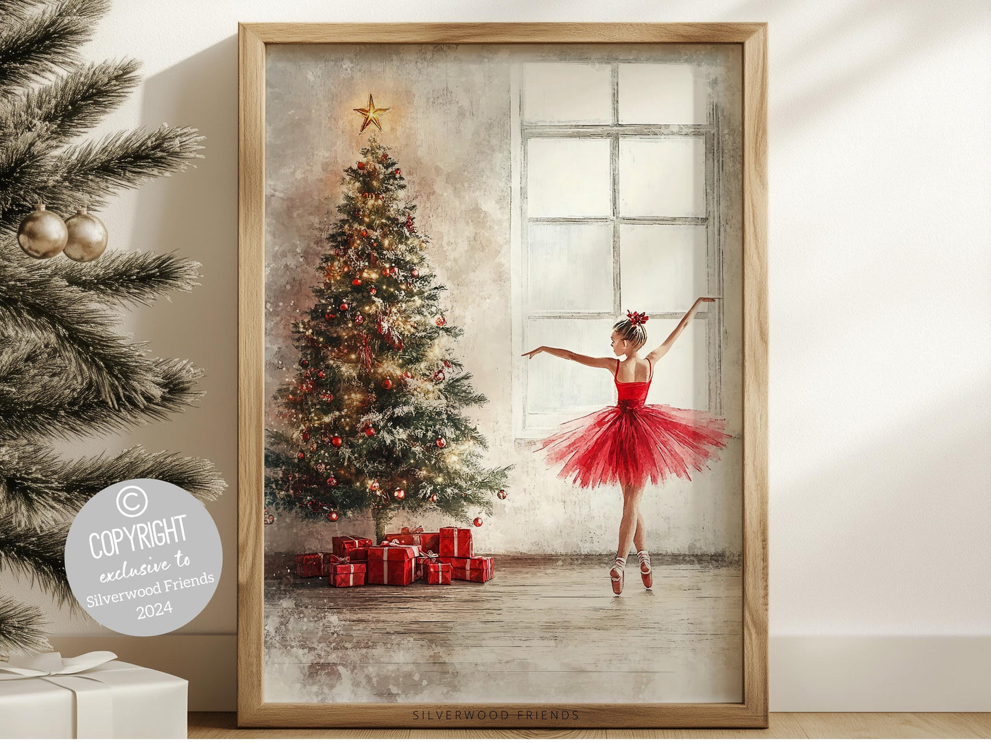 Christmas Tree Ballerina Print, Red Ballerina Christmas Printable Wall Art, Festive Christmas Decor, Girls Ballet Dancing Gift Digital Print