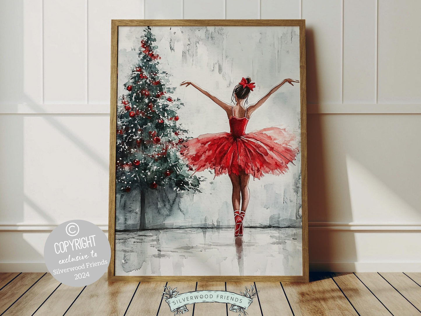 Ballerina Christmas Tree Print, Red Ballerina Christmas Printable Wall Art, Girls Ballet Dancing Gift, Festive Christmas Decor Digital Print