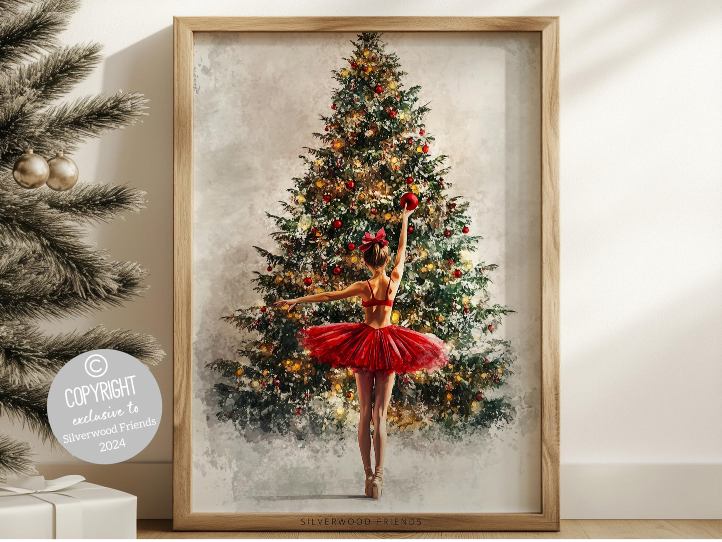 Christmas Tree Ballerina Print, Red Ballerina Christmas Printable Wall Art, Festive Christmas Decor, Girls Ballet Dancing Gift Digital Print