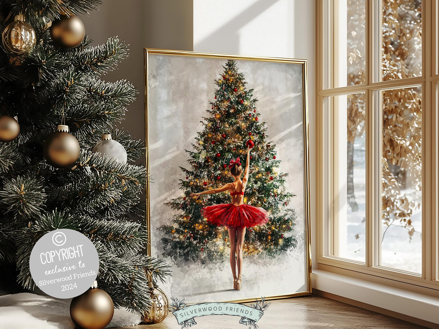 Christmas Tree Ballerina Print, Red Ballerina Christmas Printable Wall Art, Festive Christmas Decor, Girls Ballet Dancing Gift Digital Print