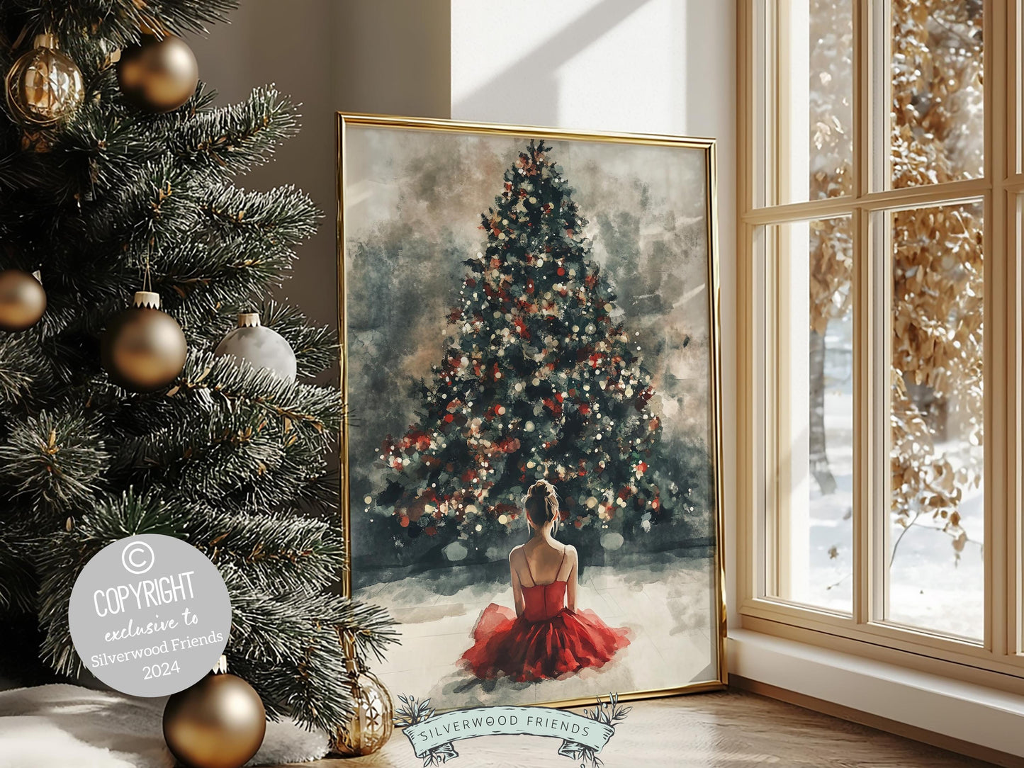 Ballerina Christmas Tree Print, Red Ballerina Christmas Printable Wall Art, Girls Ballet Dancing Gift, Festive Christmas Decor Digital Print
