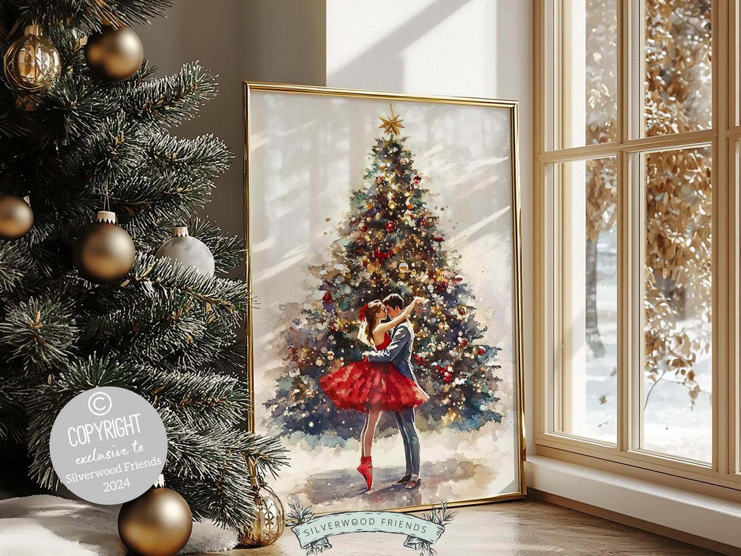 Romantic Ballet Christmas Print, Ballerina Christmas Printable Wall Art, Festive Christmas Holiday Decor, Vintage Christmas Digital Print