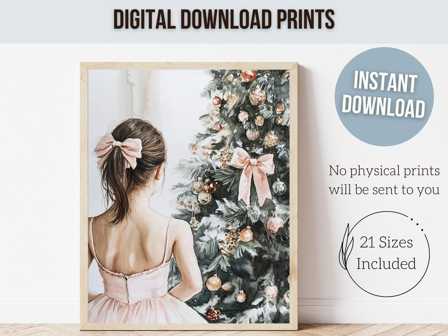 Baby Girls Ballet Nursery Print, Ballerina Nursery Decor, Kids Christmas Printable Wall Art, Girls Pink Princess Wall Decor Digital Print