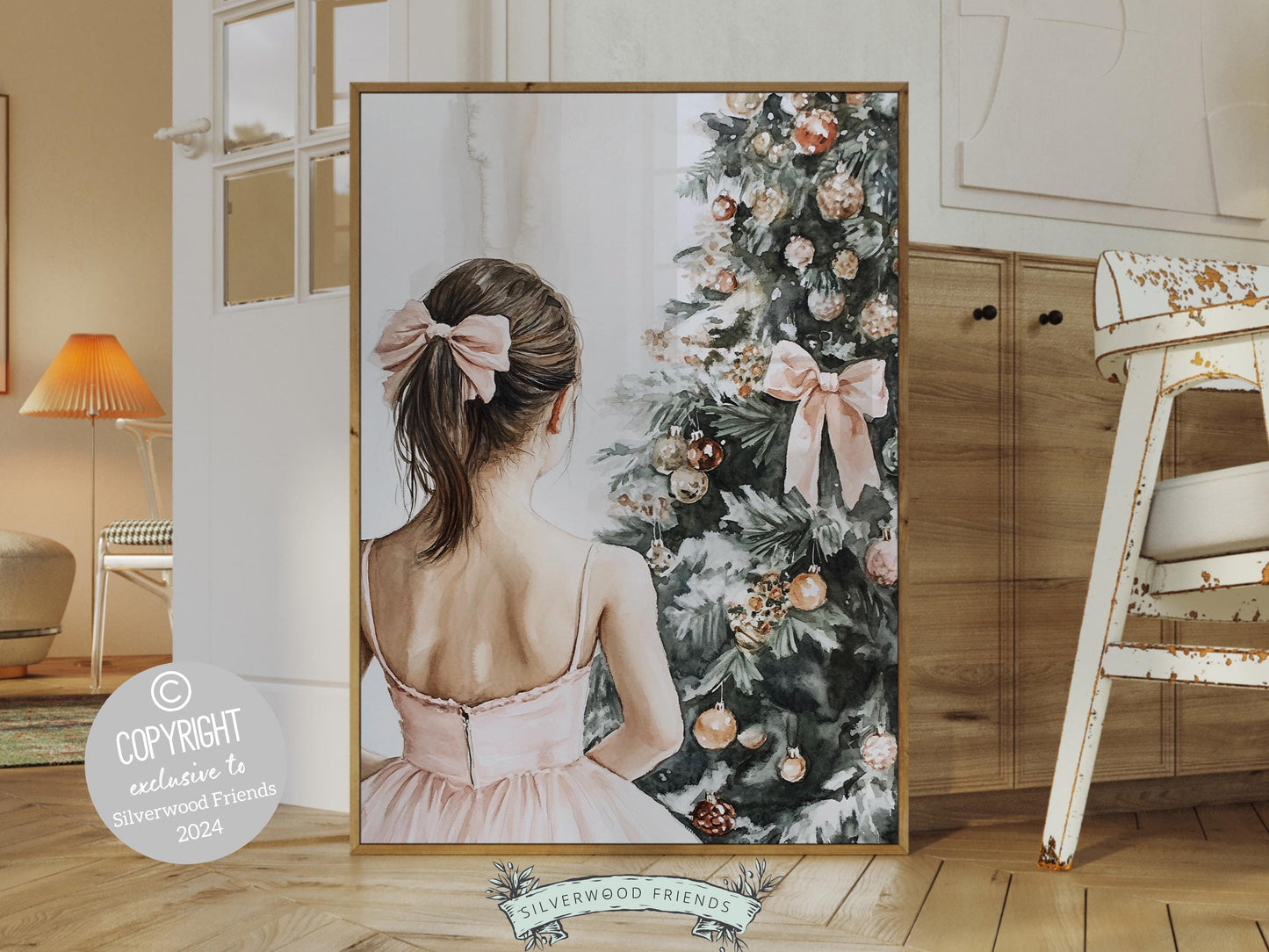 Baby Girls Ballet Nursery Print, Ballerina Nursery Decor, Kids Christmas Printable Wall Art, Girls Pink Princess Wall Decor Digital Print