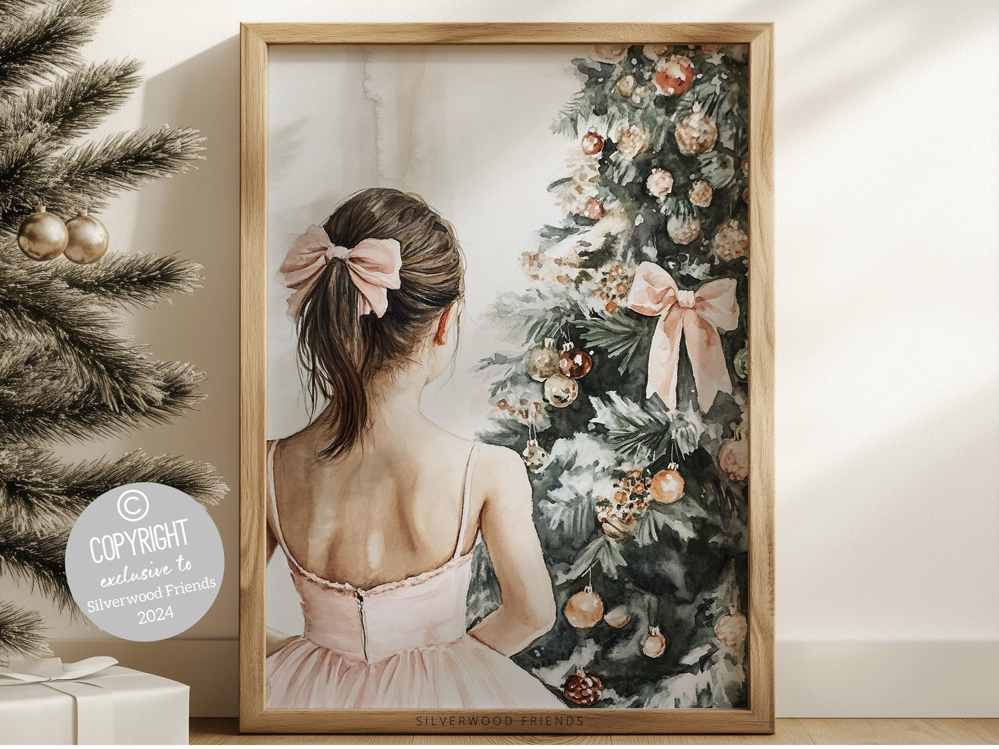 Baby Girls Ballet Nursery Print, Ballerina Nursery Decor, Kids Christmas Printable Wall Art, Girls Pink Princess Wall Decor Digital Print