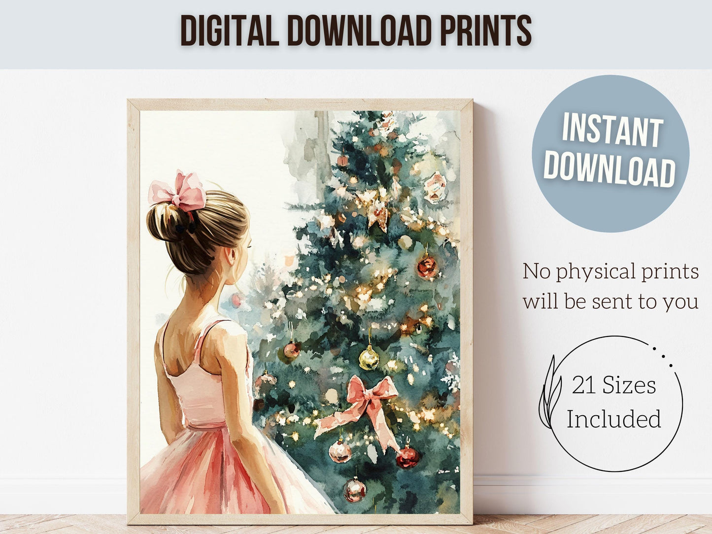 Baby Girls Ballet Nursery Print, Ballerina Nursery Decor, Kids Christmas Printable Wall Art, Girls Pink Princess Wall Decor Digital Print
