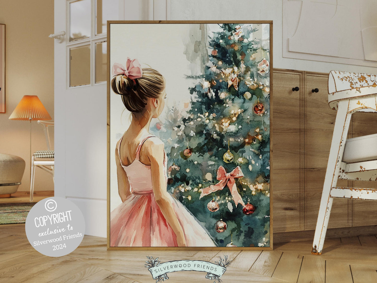 Baby Girls Ballet Nursery Print, Ballerina Nursery Decor, Kids Christmas Printable Wall Art, Girls Pink Princess Wall Decor Digital Print