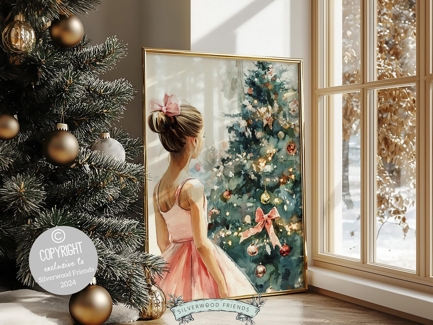 Baby Girls Ballet Nursery Print, Ballerina Nursery Decor, Kids Christmas Printable Wall Art, Girls Pink Princess Wall Decor Digital Print